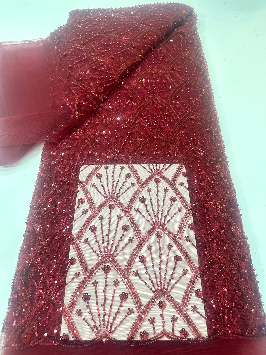 

Multicolor 5Yards African Sequins Beaded Lace Fabric High Quality Groom Nigerian Wedding Bridal Embroidery French Tulle Sewing