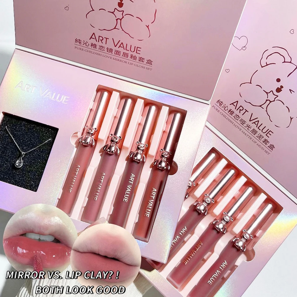 

Mirror Lip Gloss Glaze Set Waterproof Moisturizing Matte Liquid Lipstick Makeup Necklace Lipgloss Valentine'S Day Birthday Gift