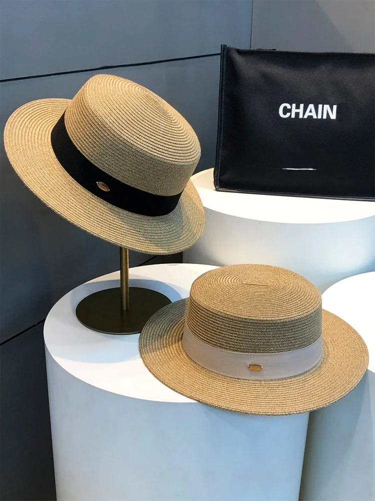 

2025 New Women's St Hat Ele Travel Sunade Wide Brim Flat Top Hat Versatile Summer Outdoors Faionable St Cap