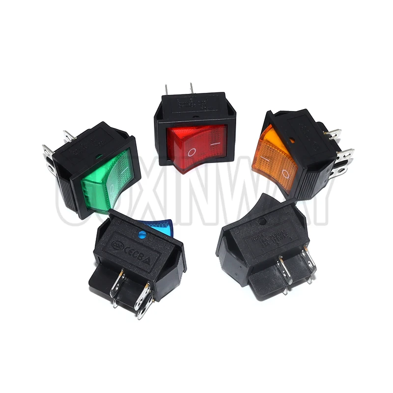 5Pcs KCD4 16A 250VAC 20A 125VAC Latching Rocker Switch Power switch I/O 4 Pins with Light
