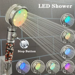 LED High Pressure Shower Head With Anion Filter Water Saving Showerhead Temperature Control Colorful Light Handheld Big Shower