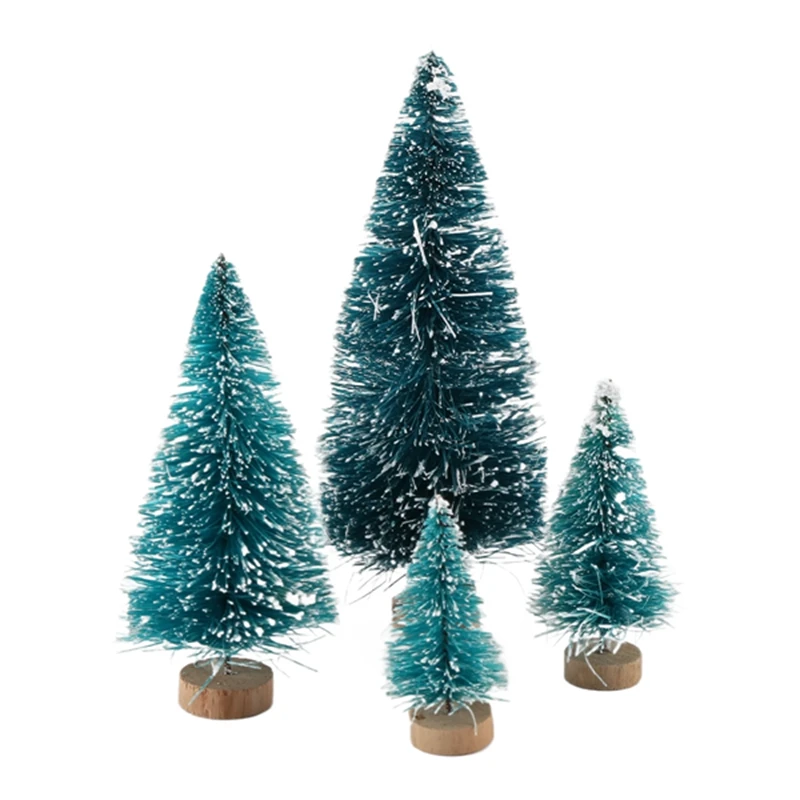 AD-60 Pieces Mini Sisal Snow Frost Trees Winter Pine With Wood Base Snow Ornaments Tabletop Trees For Christmas Decoration