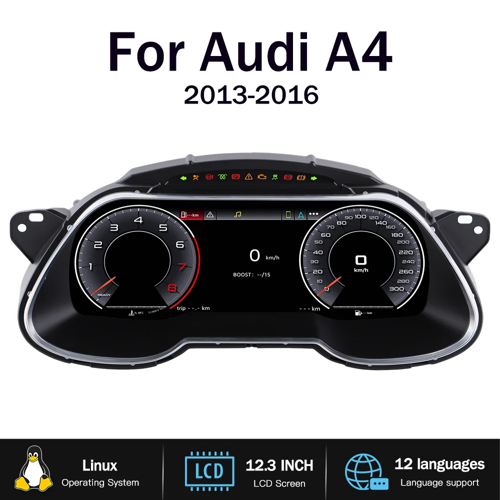 12.3inch Digital Instrument Cluster Car Dashboard Panels for Audi A4 2013- 2016 Support CarPlay Android Auto HDMI LCD Screen