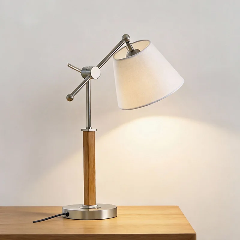 Retro desk lamp rocker arm solid wood desk eye protection reading antique original design bedroom