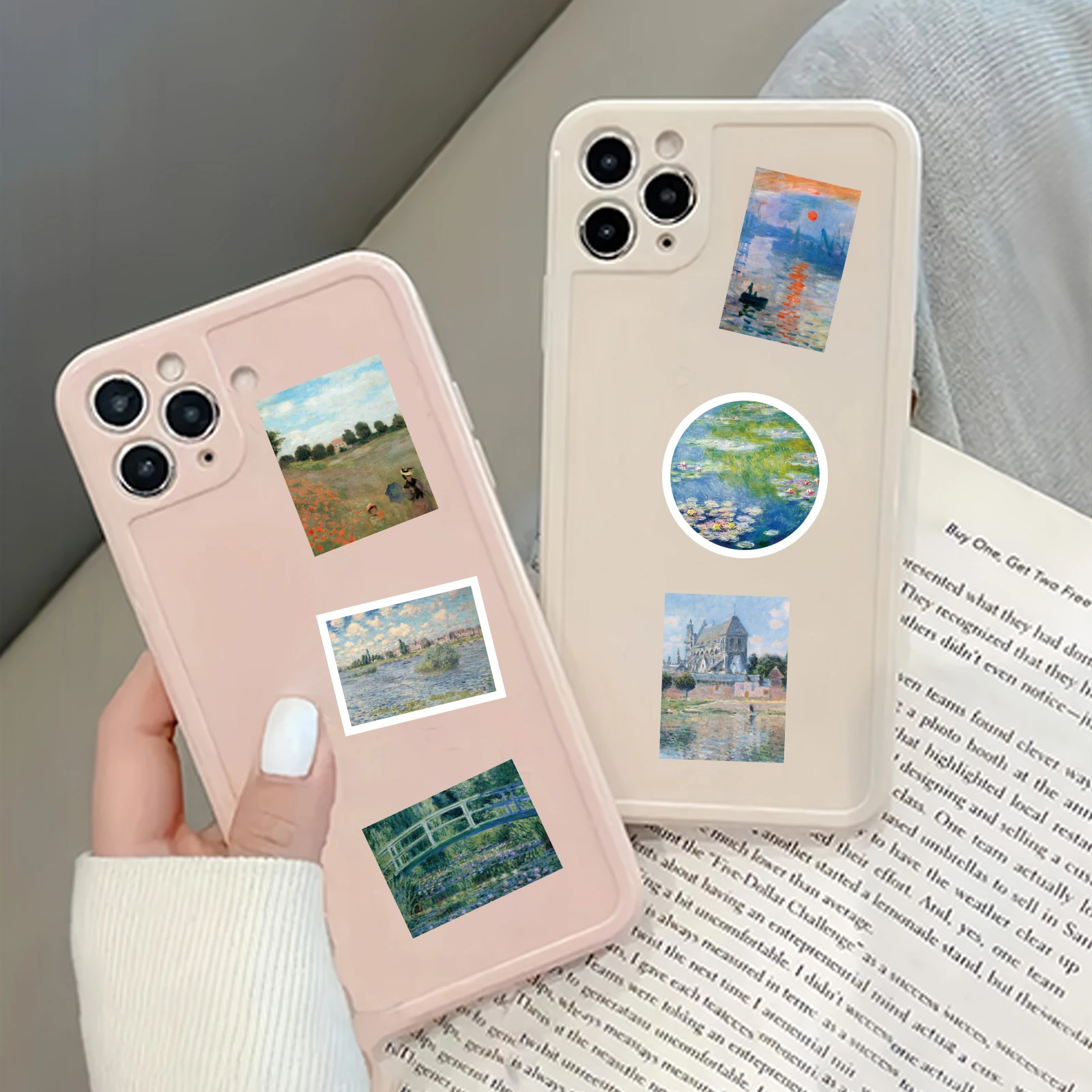 46pcs Monet Garden Oil Painting Pattern Stickers for Notebooks, Water Bottles, Suitcases and Mobile Phones, Envelopes, Pen Cases