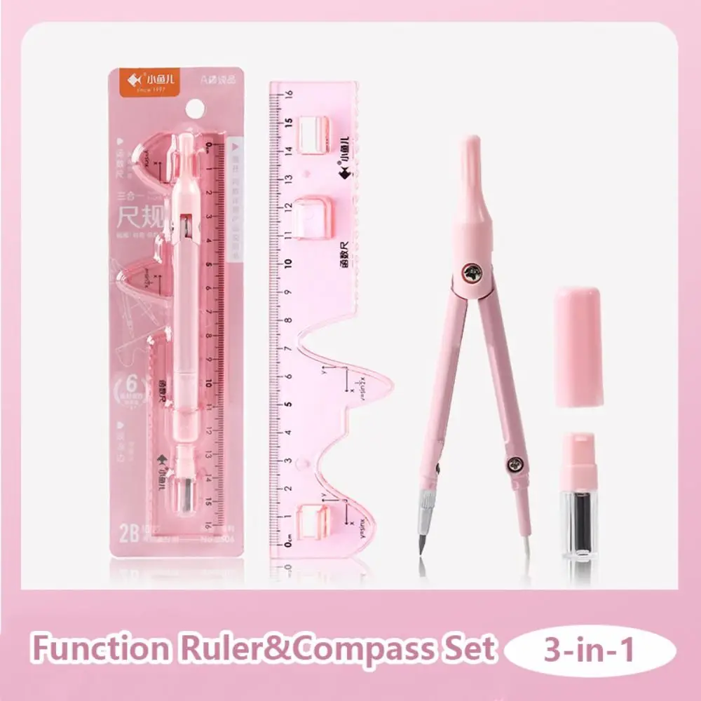 Multi-Function 3-in-1 Compass Ruler Set Plastic Mathematics Function Ruler Stationery Set Measuring Ruler Students