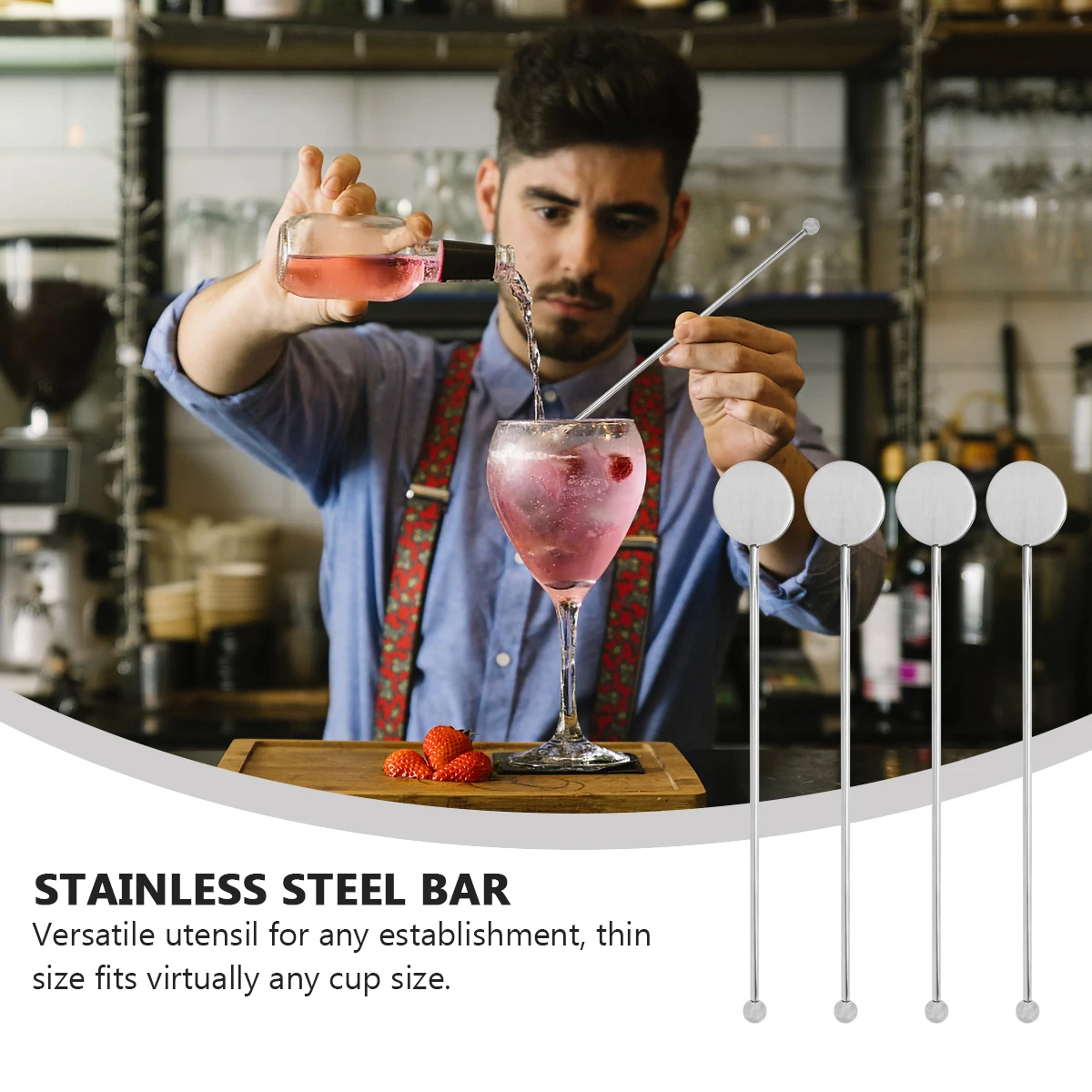 

4 Pcs Stainless Steel Cocktail Coffee Stirrer Long H Mixing Stick Blender Portable Fashion Elegant Durability