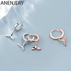 ANENJERY Silver Color Mermaid Tail Zircon Hoop Earrings Rose Gold Earring Jewelry For Women Gifts S-E1107