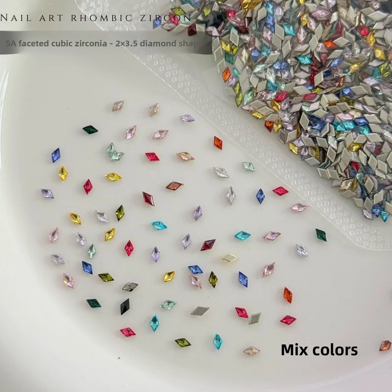 LYLE 50Pcs 2X3.5 Rhombus Zircon Nail Art Rhinestones Trendy Hot Snowflake Mosaic Wearable Nail Gems Charms Accessories Bling Set