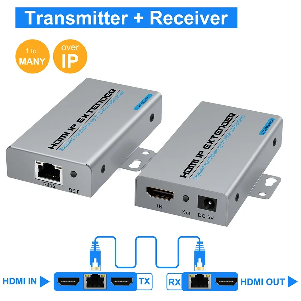 HDMI Extender Over IP Via Cat5e/6 Cable RJ45 1080P Up to 200M One-to-Many HDMI Transmission Receiver  LAN Network Ethernet