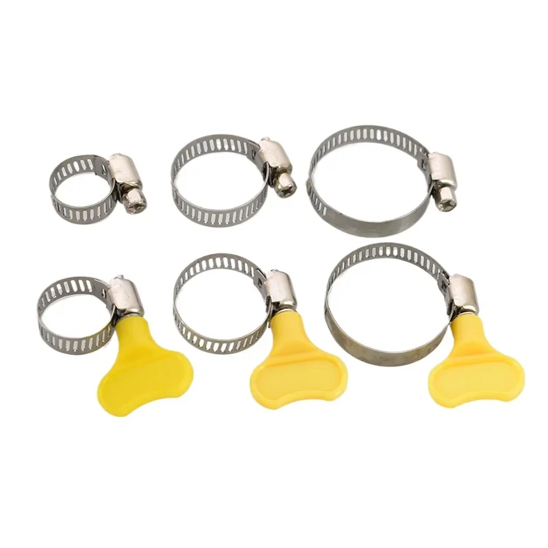 10PCS 10-38mm Adjustable Yellow Plastic Handle Hand Wriggle Hose Clamp Pipe Clip For Connecting Air Hoses