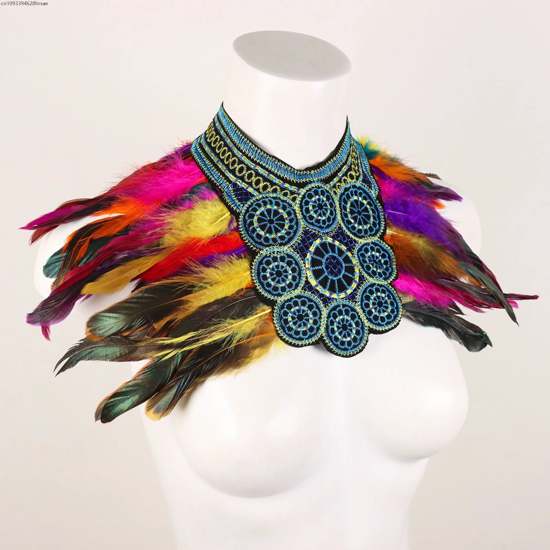 Spliced Feather Cape Embroidery Feather Shoulder Cloak For Stage Shows Model Walks Role Play Costume Accessory