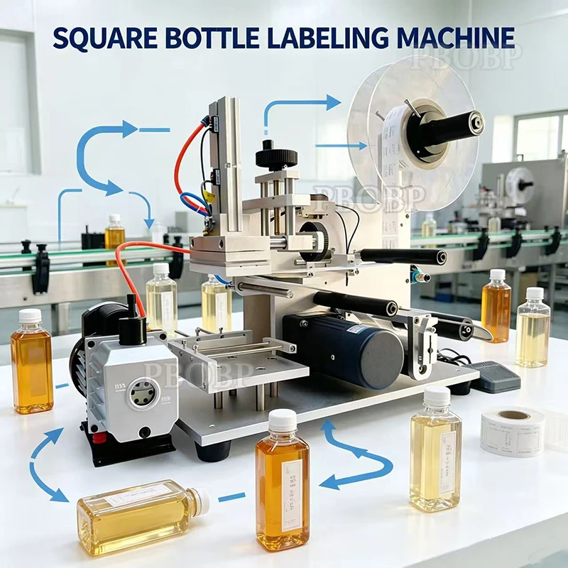 PBOBP Semi-Automatic Table-Top Electric Manual Labeling Machine For Flat Side Square Bottle Labeling Sticker Labeling Machine