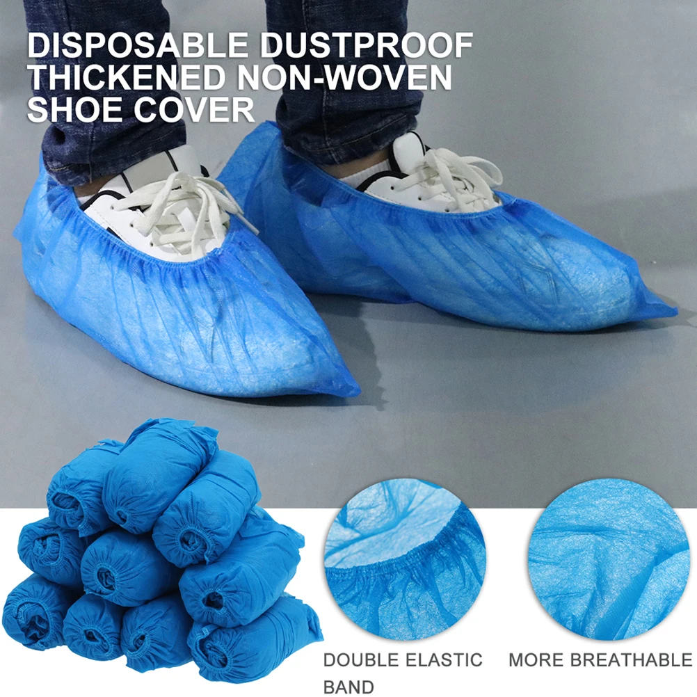 

100 Pcs Dustproof Shoe Covers Disposable Non Slip Thicken Indoor Blue Pink Work Anti Shoes Protect Floor Elastic Ankle Fit