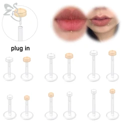 ZS 1 adet 16G anti-alerji akrilik dudak Piercing şeffaf renk dudak Labret Piercing tak kulak çıtçıt kıkırdak sarmal Piercing