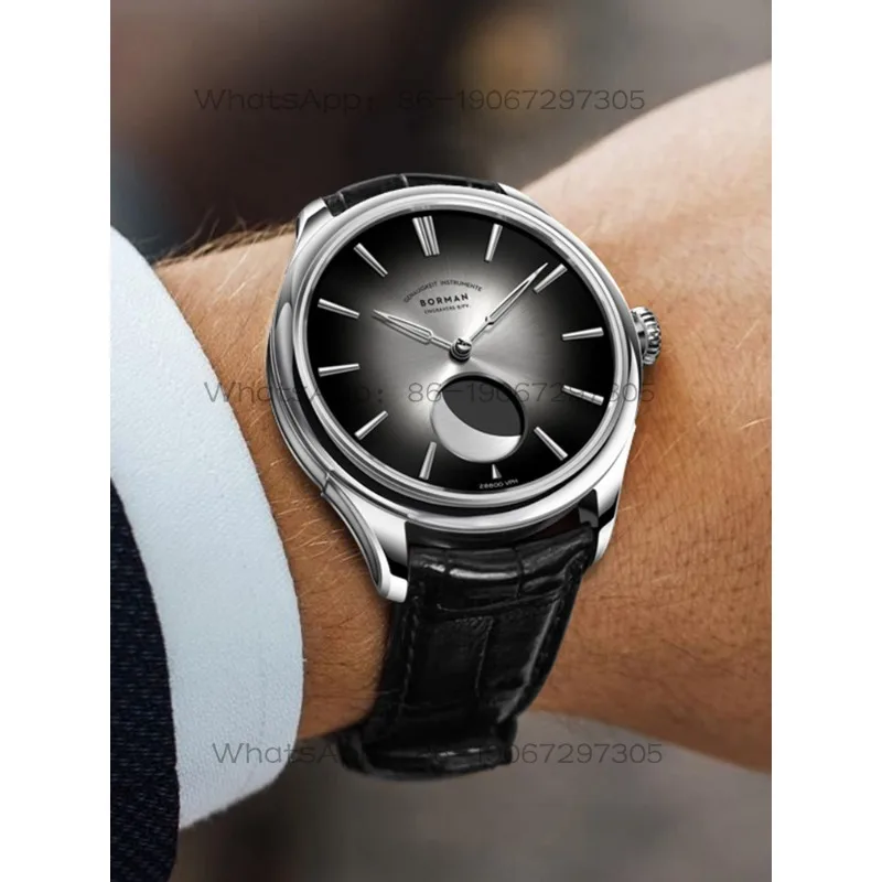 Moon Phase Watch Men's Fully Automatic Mechanical Watch Simple Waterproof Belt Watch