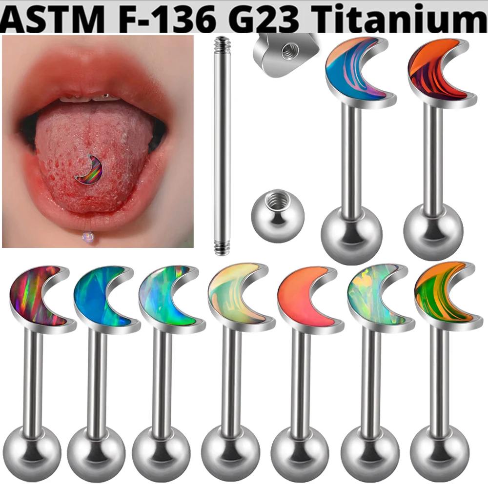 1PC G23 Titanium Moon  Opal Tongue Barbell External Threaded Piercings Screw Barbell Flash Film Tongue Piercing Body Jewelry