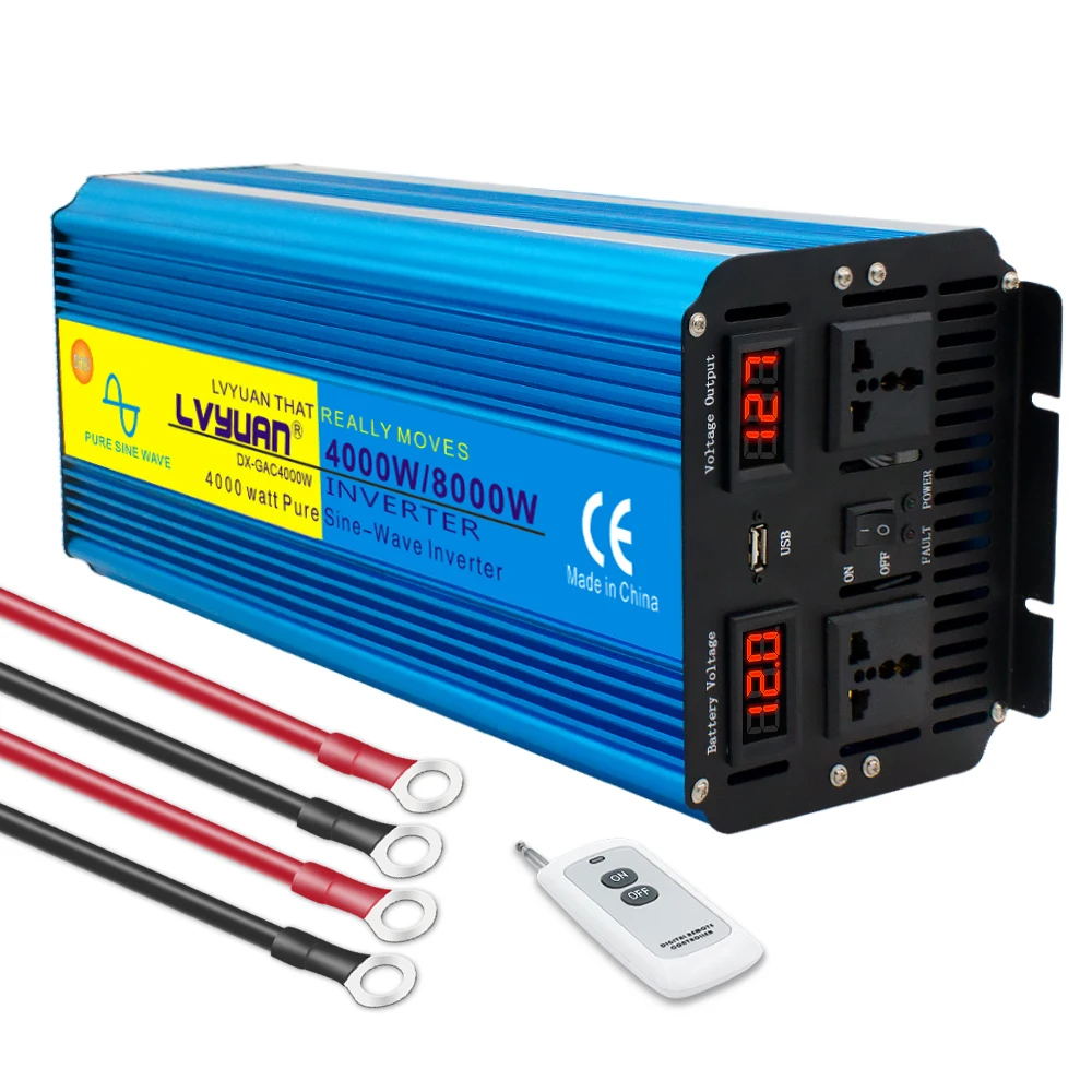 DC12V/24V to AC 220V 110V 127V Pure Sine Wave Inverter 4000W/8000W LED Voltage Transformer EU US Universal Socket Inversor