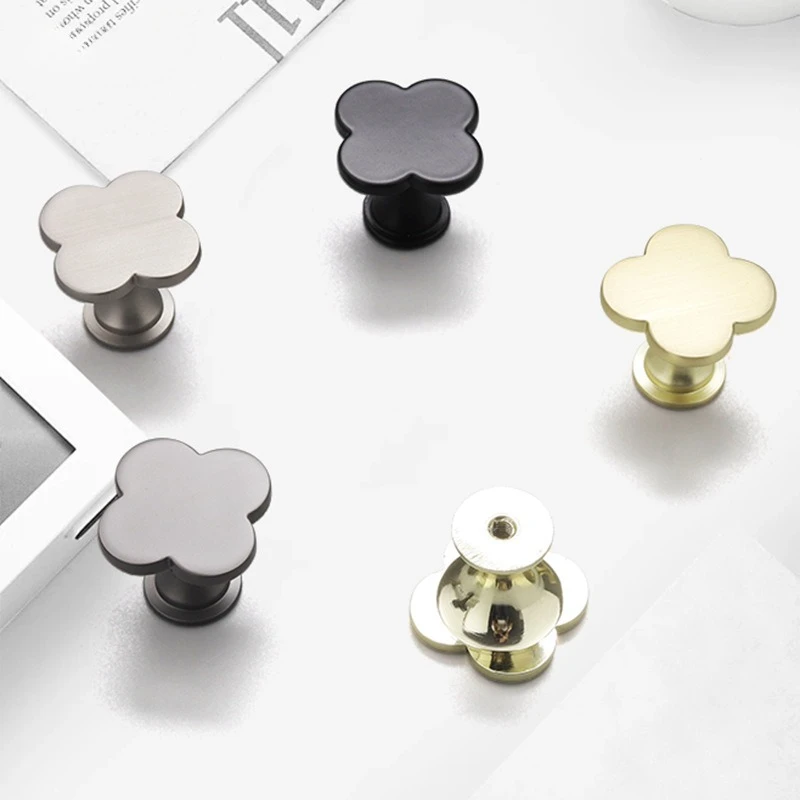 Four-leaf clover color single hole handle Nordic light luxury simple cabinet wardrobe door gold handle zinc alloy