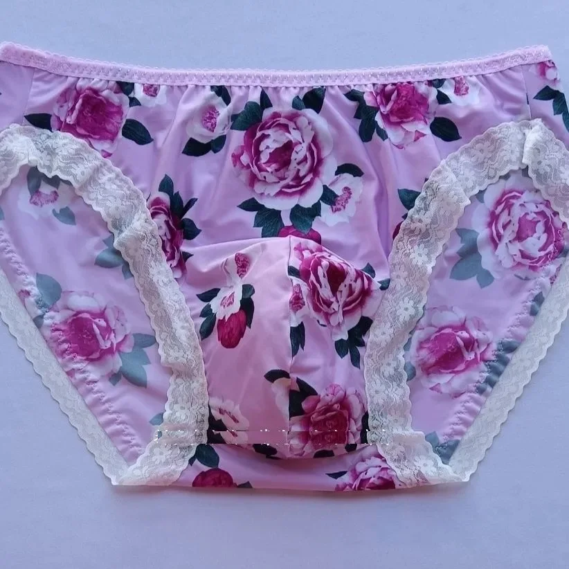 Man's Floral Pink Briefs Panties Hnadmake Live Show Dance Costume DJ Club Bar Private FKK Party