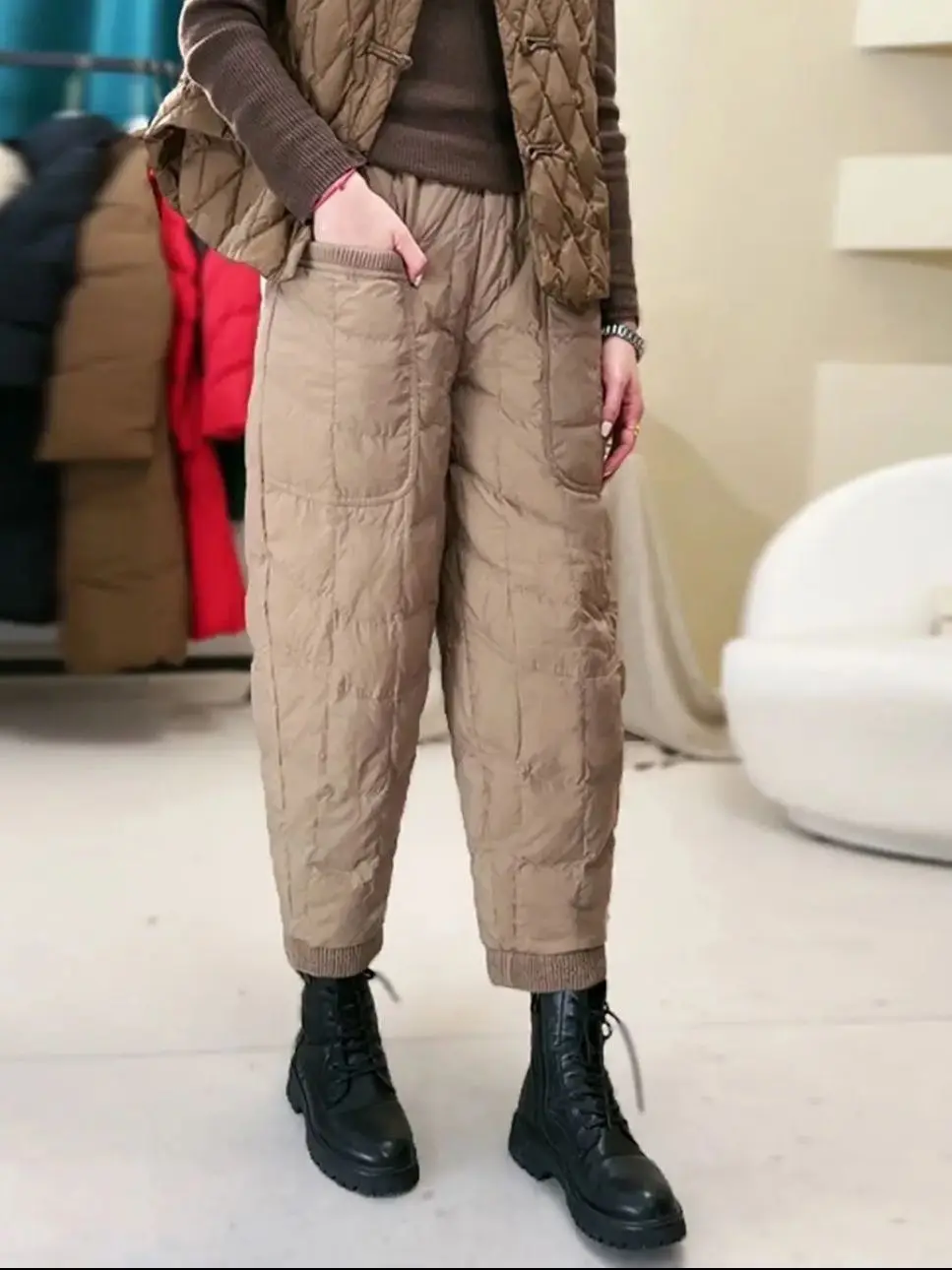 

Женские утепленные хлопковые брюки с высокой талией, повседневные, теплые, ветрозащитные, осенне-зимние, новый стиль, удобные, прямого кроя