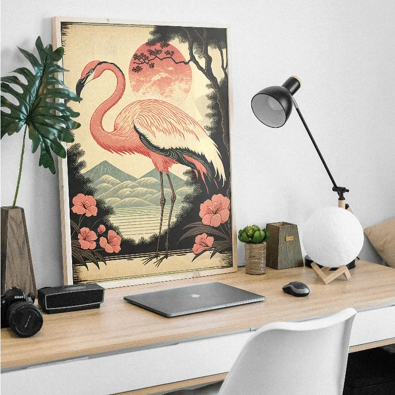 Japanese Ukiyo-e Animal Illustration Crane Leopard Tiger Fox Flamingo Eagle Owl Lion Canvas Print Wall Art Modern Home Decor