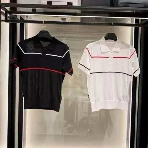 2026 New Striped Knit Polo Shirt WomenLapel BreathableShort Sleeve Top Minimalist Fashion Golf Outdoor Sports Casual Slim Blouse
