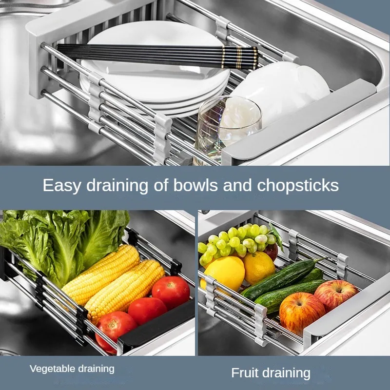 Dish Draining Rack Household Kitchen Sink Shelf Sink Stainless Steel Put Chopsticks Sink Draining Basket Washbasin