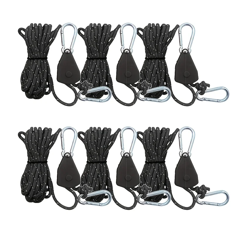 6 قطع من حبل تثبيت خيمة التخييم بكرة 157 بوصة مع شريط عاكس، قفل بإبزيم برباط قابل للتعديل، مناسب للخارج