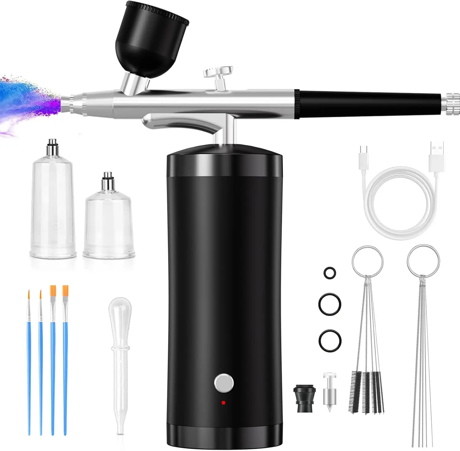 

Cordless Airbrush Kit 48PSI Rechargeable High Pressure with 0.3mm Nozzle for Painting Nail Art Cake Decor Makeup Modeling