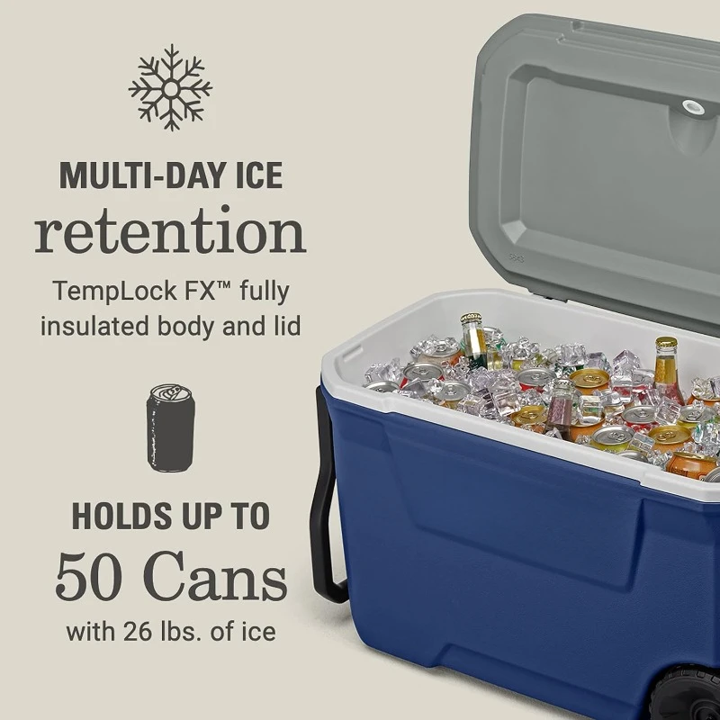 316 Series Insulated Portable Cooler with Heavy Duty Wheels, Leak-Proof Wheeled Cooler with 100+ Can Capacity,