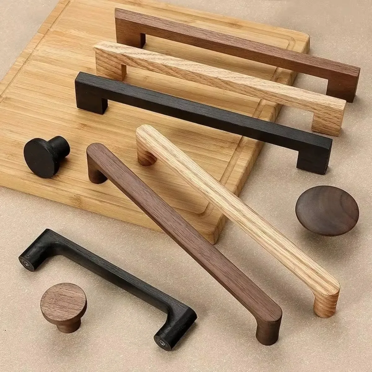 Wardrobe Door Handles Cabinet Cupboard Drawer Solid Wood Pulls Luxury Bridge Type New Chinese Wooden Grips