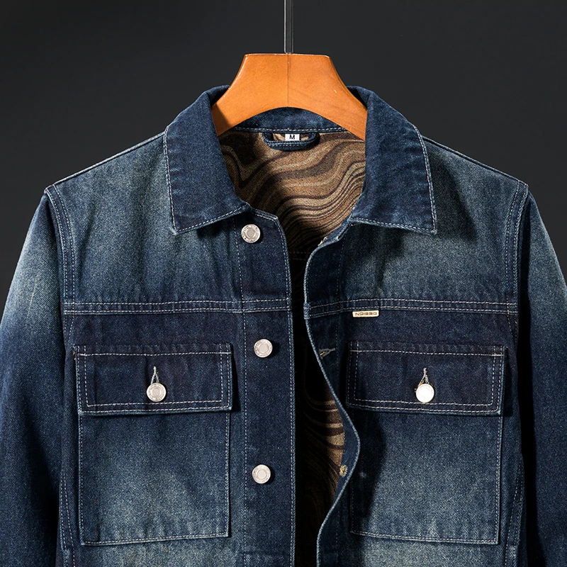 2024 new autumn and winter denim jacket men's fashion Korean style street trend workwear lapel loose casual jacket