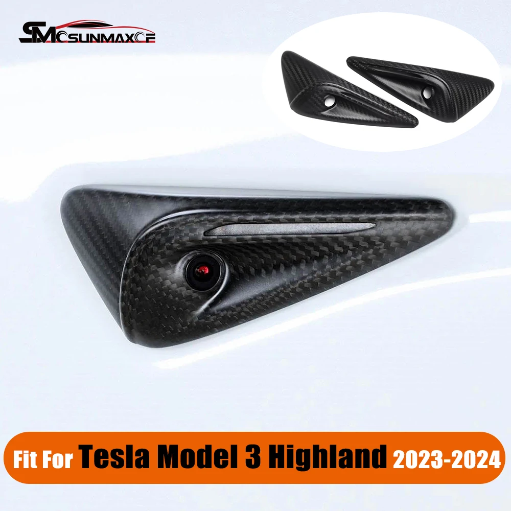 

Real Carbon Fiber Car Turn Signal Side Fender Camera Cover Overlay Car Exterior Accessorie for Tesla Model 3 Highland 2023 2024