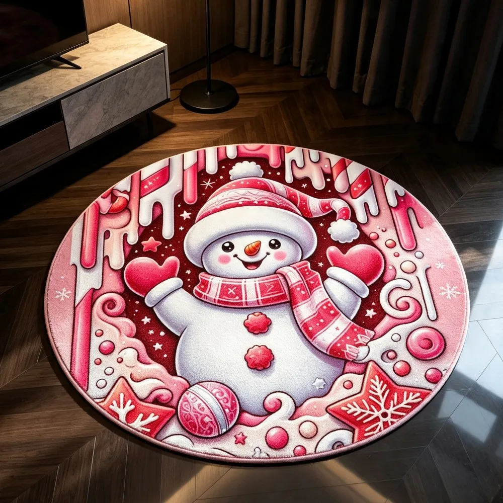 Gingerbread Men Trio Round Area Rug Holiday Knit Sweater Circular Floor Mat Snowy Night Carpet for Guest Room Sunroom