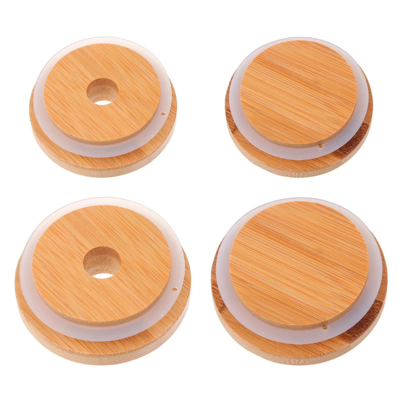 

4pcs Bamboo Jar Lids Set 12Oz 16Oz Wide Mouth Mason Jar Cover With Straw Hole Lightweight Lid For Coffee Bottle Dust