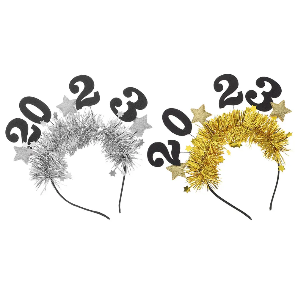 

2pcs New Years Party Headband Hair Ties Decorations 2023 Photo Props Reusable Supplies Stylish Headbands New Year Eve Hairband