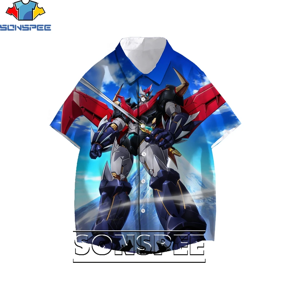 SONSPEE drukowanie 3D Mazinger Z Cartoon Anime męska hawajska bluzka damska zabawa koszule luźne Casual Trend osobowość Harajuku