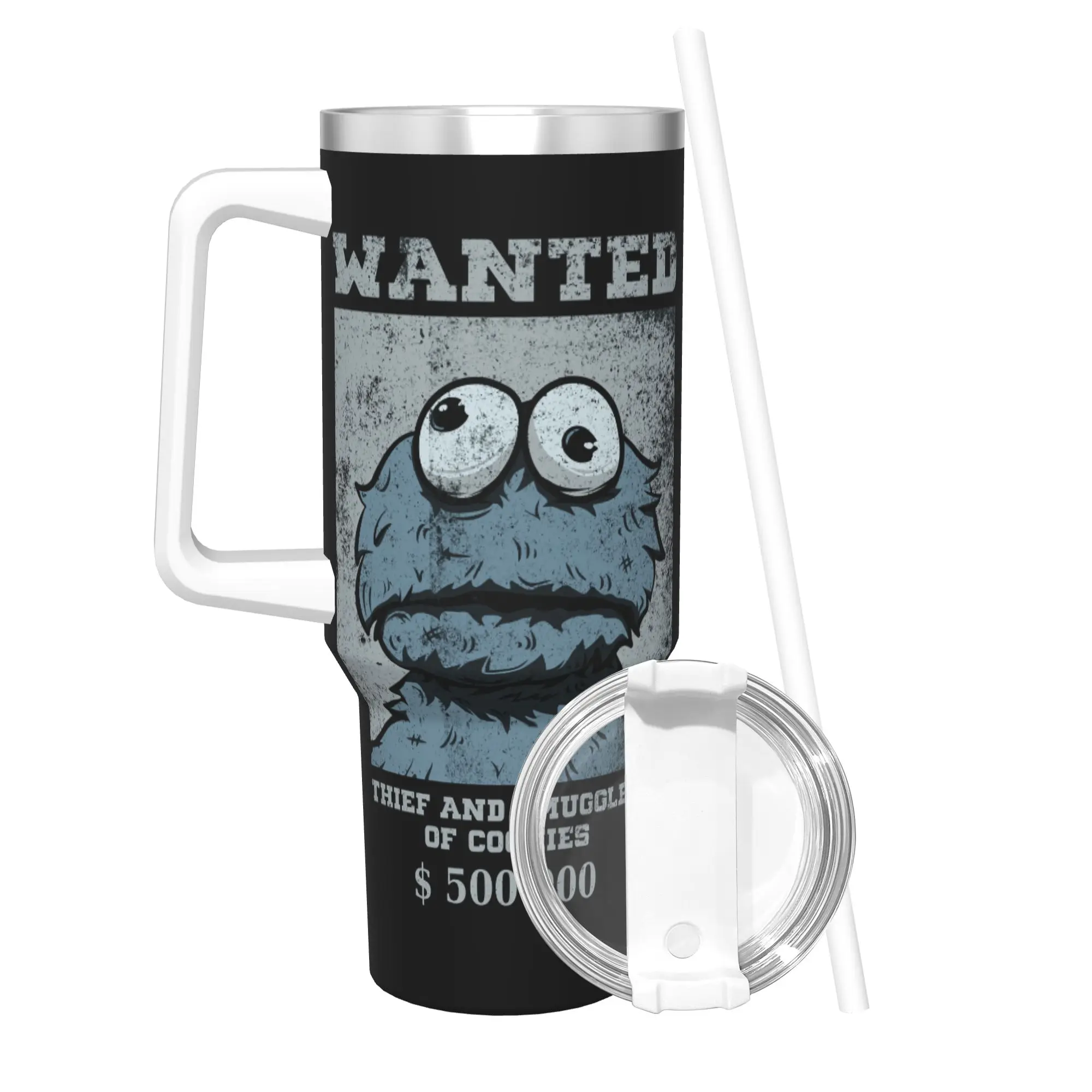 Stainless Steel Tumbler Cookie Monster Wanted Coffee Mug  Keep Heat Cold Drink Car Mugs Travel Water Bottle