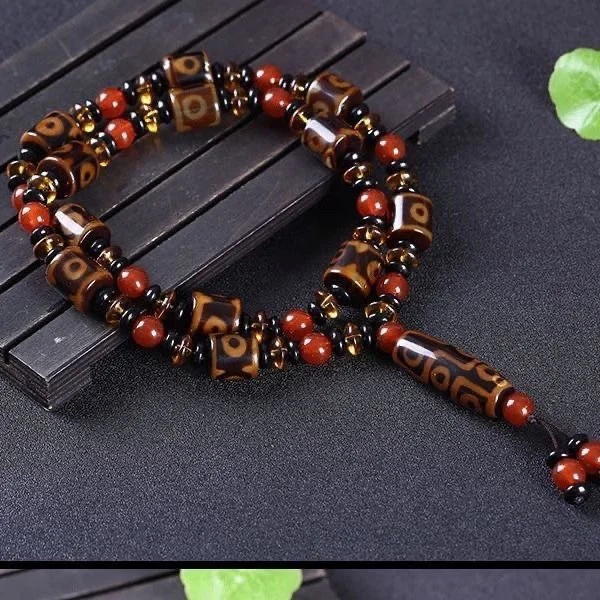 Natural Tibetan Three Eyes Nine Eyes Tianzhu Agate Necklace Buddha Bead Bracelet Men's and Women's