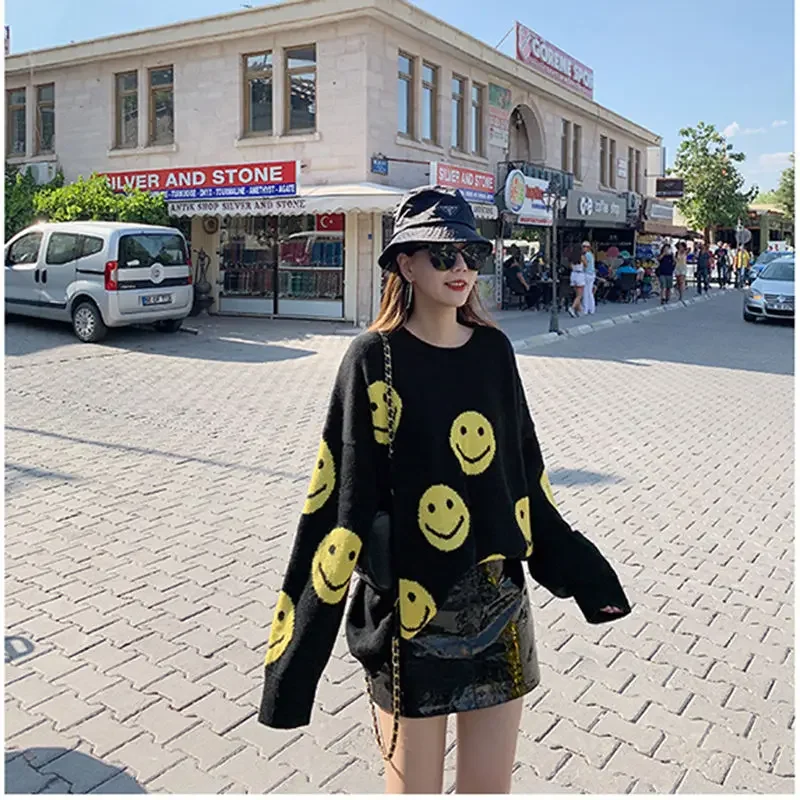 Sweater ladies autumn and winter smiley face dinosaur pullover new slim plus size women's 2021 Korean fashion wild direct sales