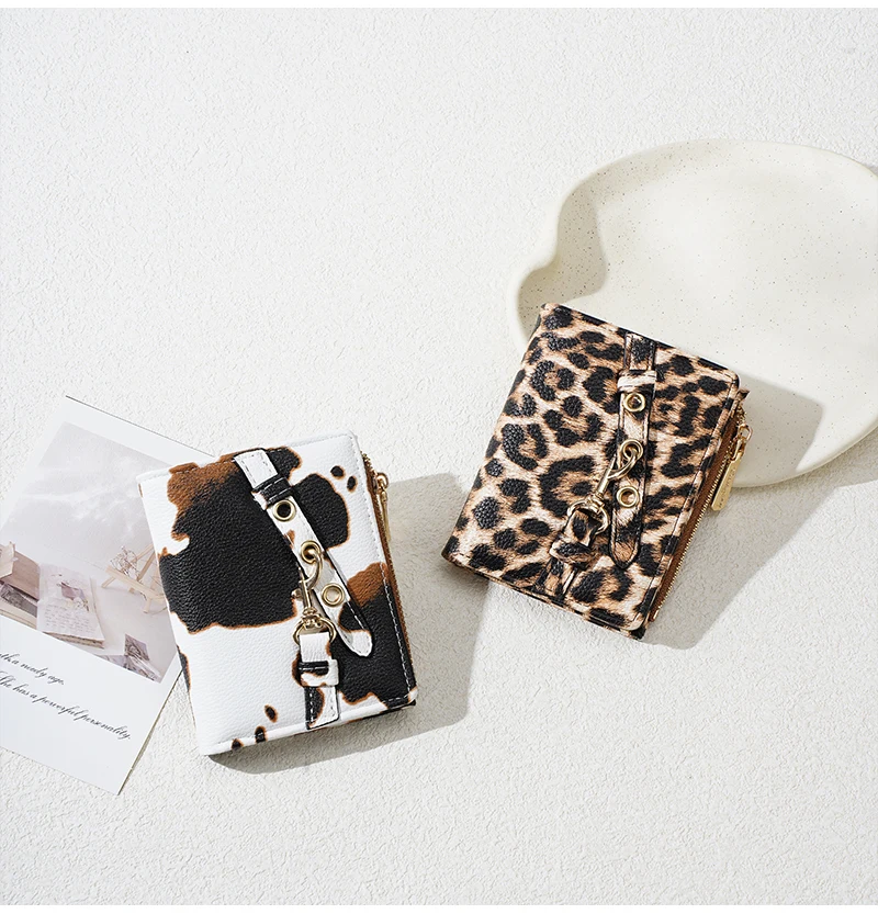 Baellerry Women's Leopard Short Wallets Pu Leather Wallets Vintage Female Coin Purse Large Capacity Hand Bag Card Holder