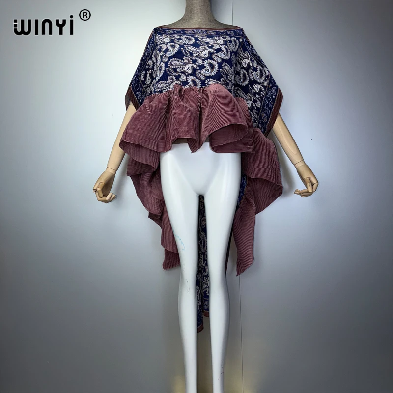 WINYI Women's Pleated Maxi Party Dress Irregular Crumple Design Loose Fit Sexy Evening Gown Poncho Top Robe