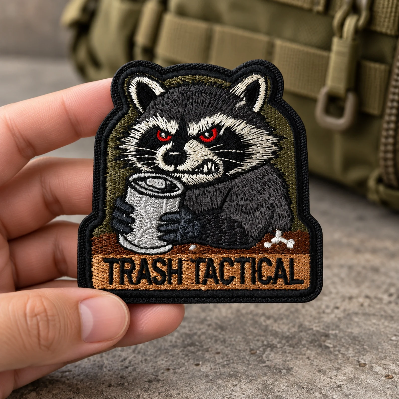 1PC Trash Tactical Raccoon Embroidery Morale Patch Funny Animal Hook and Loop Fastener Badge for Backpack Jacket Vest