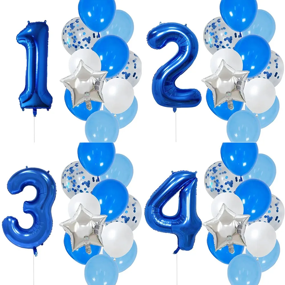 

12Pcs Blue Number Foil Latex Balloons For Kids Birthday Party Balloon Decoration 1 2 3 4 5 6 7 8 9 Years Old Children Birthday