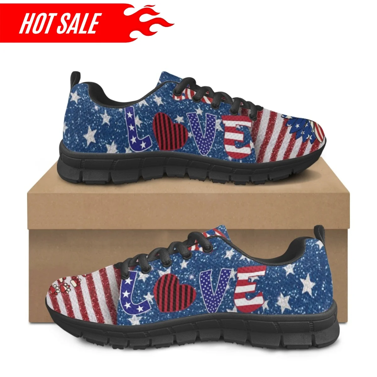 2023 New Style Women Lace up Running Sneakers Stylish American Sunflower Love Design Female Flat Shoes Chaussures