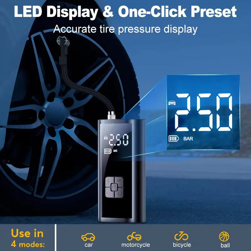 Car Electrical Air Pump  Tire Inflatable Pump LCD Display Mounted Motorcycle Bicycle Ball Portable Inflator Compressor image 3