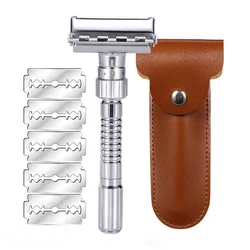 Adjustable Double Edge Safety Razor Classic Men Shaving Zinc Alloy Metal Manual Shaver Men's Hair Removal With 5 Blades 1 Case