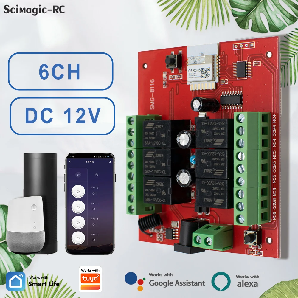 

6CH WiFi Smart Relay Module DC12V 24V Universal Wireless Switch Self-locking Controller APP Remote Control Works With Tuya Alexa