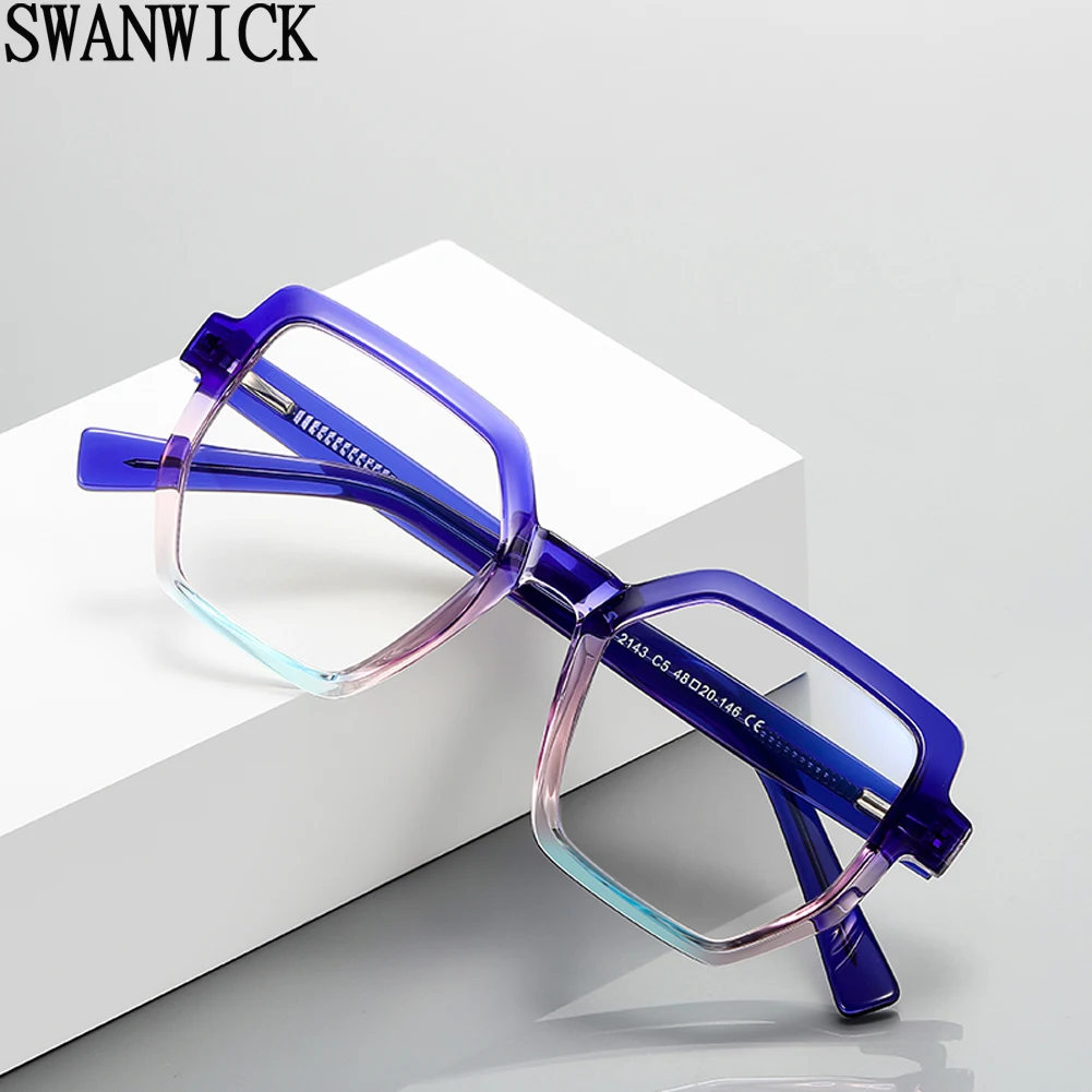 

Swanwick men CP acetate big frame fashion glasses square women TR90 anti blue light eyeglasses hexagon black green gradient